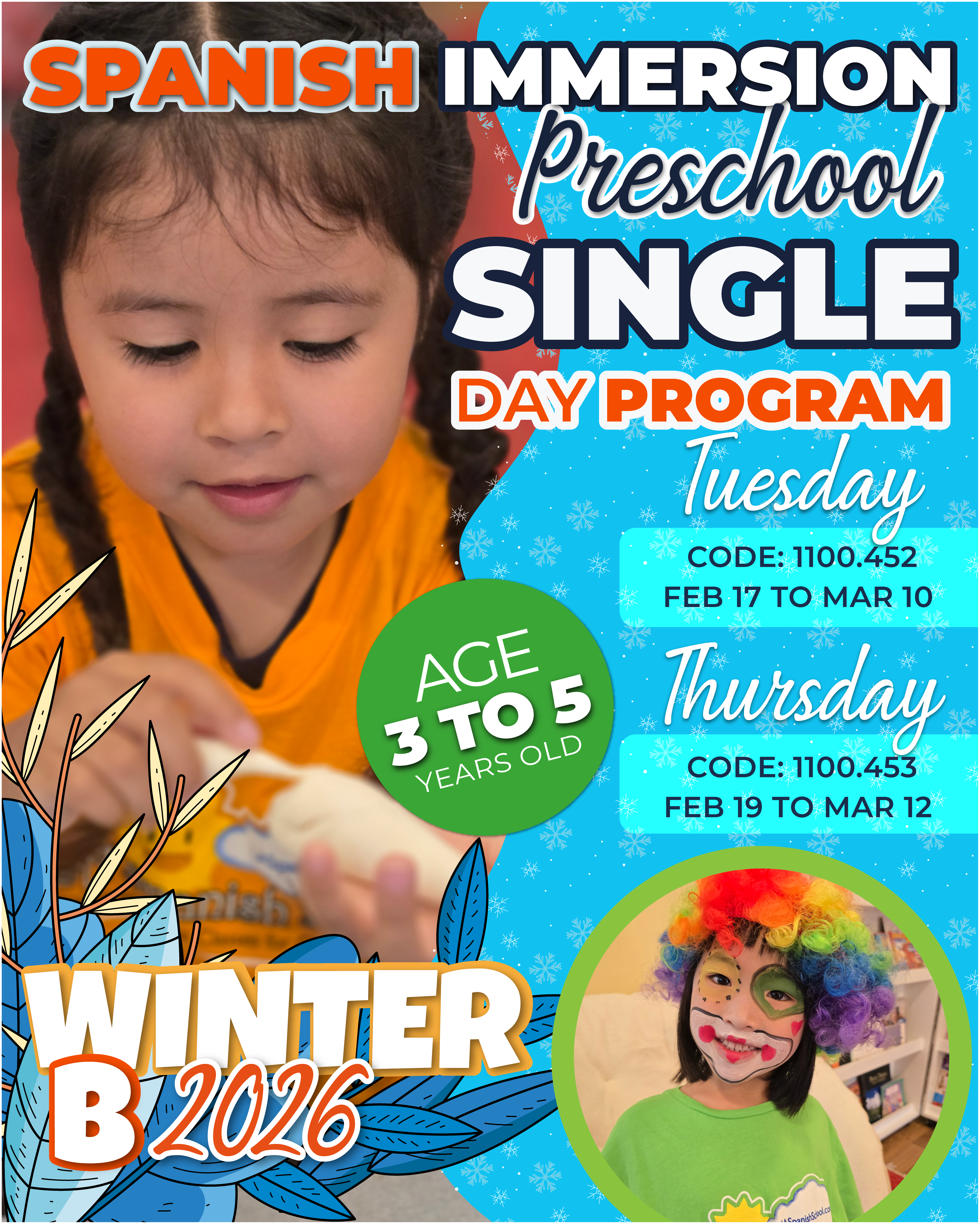 spanish immersion preschool single day winter b